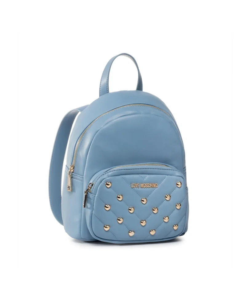 Sac à Dos Femme LOVE MOSCHINO - Bleu Grainé Avec Écharpe Assortie - Neuf Avec Étiquettes