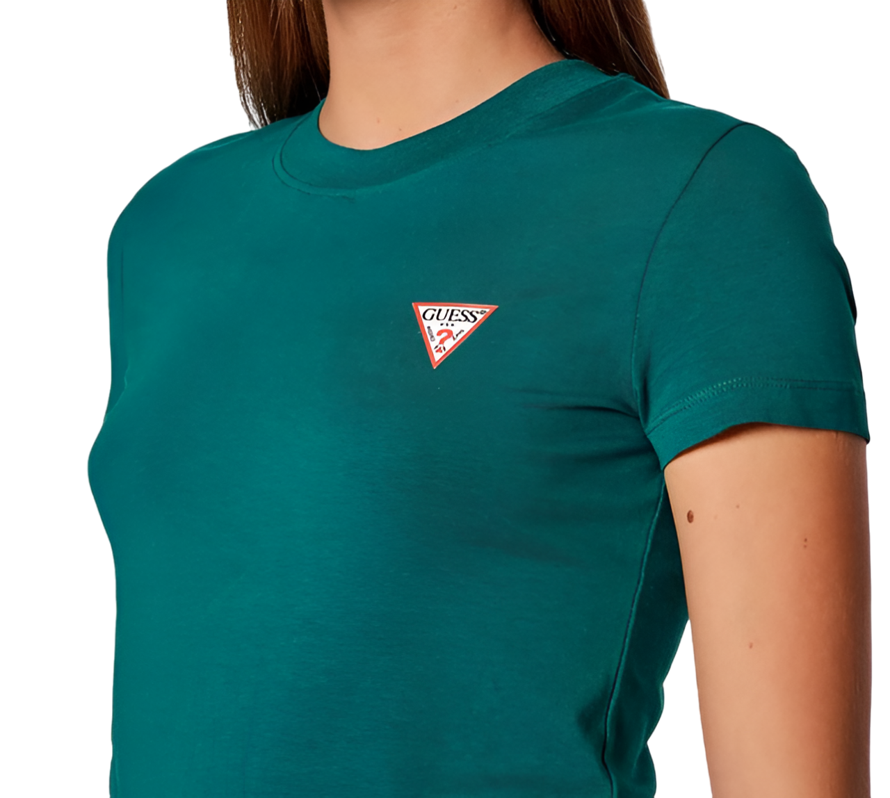 Tee-shirt GUESS Vert Col Montant Avec Strass - Motif Point D'interrogation - Taille S/36-38 - Occasion Excellent état